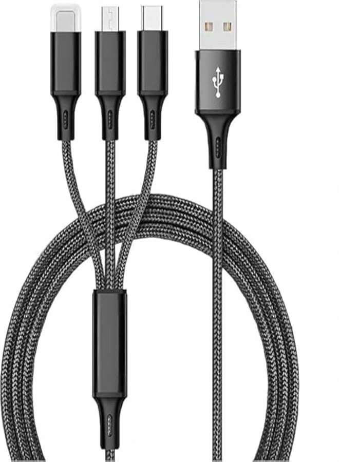 QUEST 3-in-1 Nylon Charging Cable with Multi-Port Connectors, Durable Design for Daily Charging Use